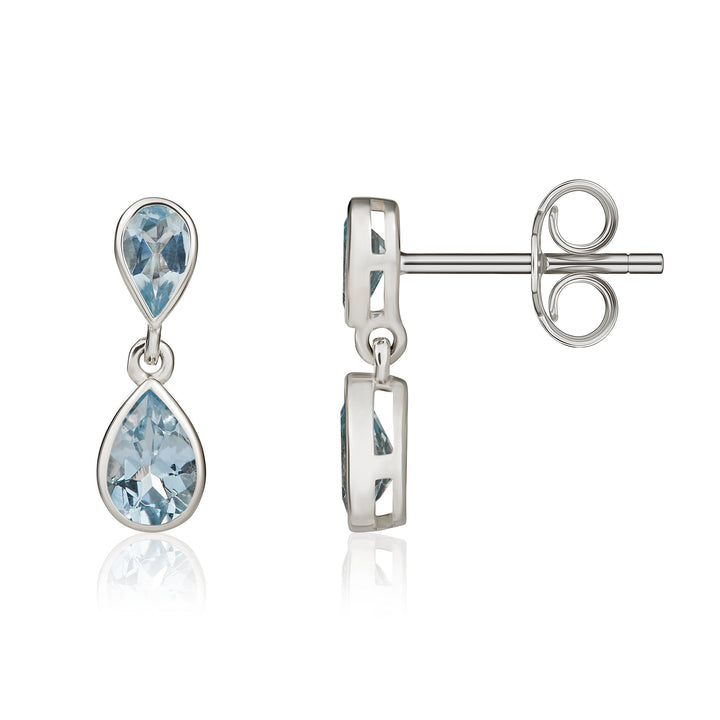 Dipples-9ct white gold 2-pear shaped Aquamrine drop earrings-Dipples Jewellers