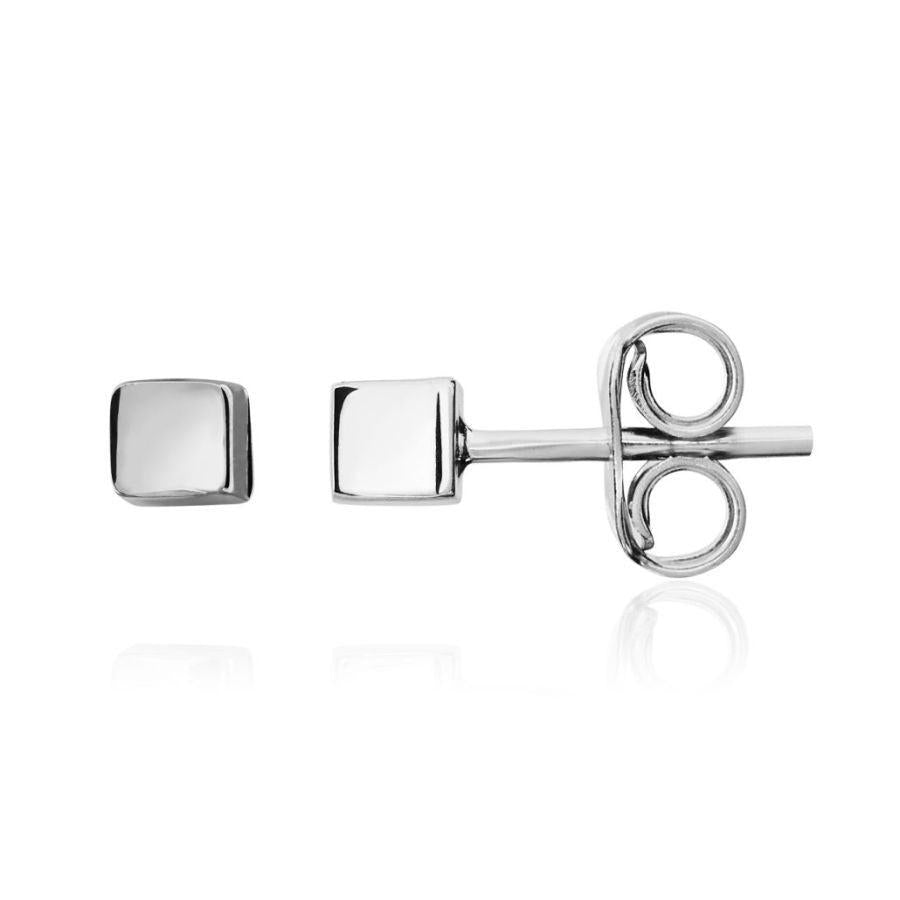 Dipples-9ct White Gold 3mm Polished Cube Stud Earrings-Dipples Jewellers