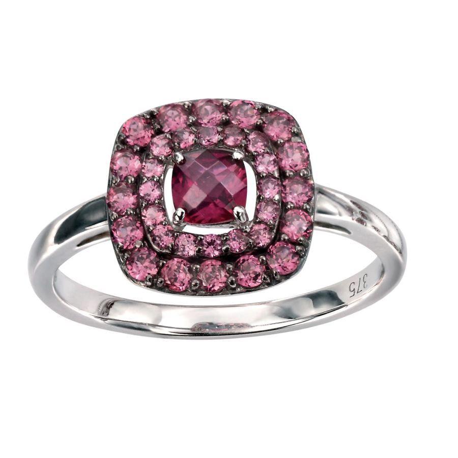 Dipples-9ct White Gold Brazilian Garnet Set Double Halo Cluster Ring-Dipples Jewellers