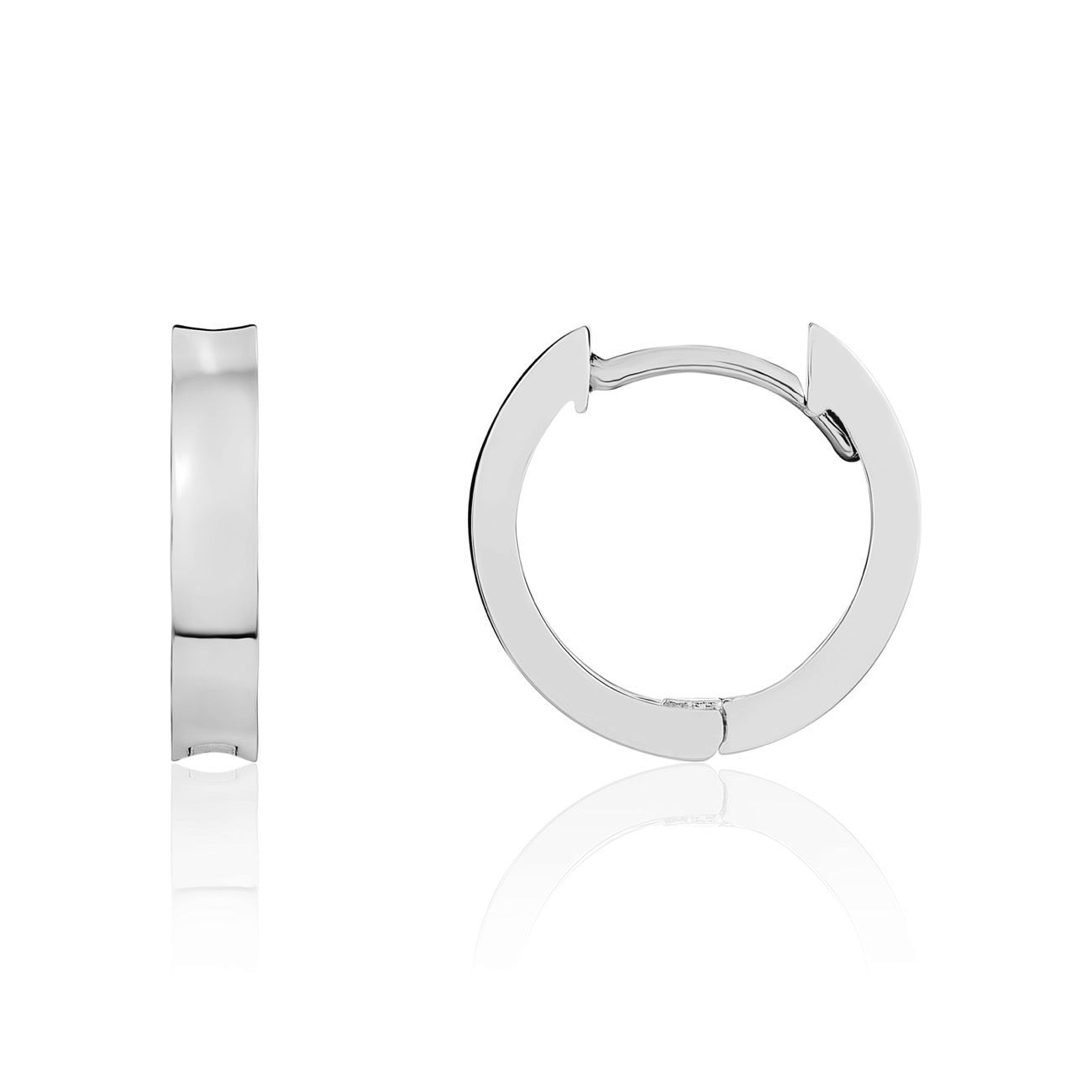 Dipples-9ct White Gold Concave Polished Huggy Hoop Earrings-Dipples Jewellers