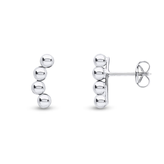Dipples-9ct White Gold Curved 3MM Balls Earrings-Dipples Jewellers