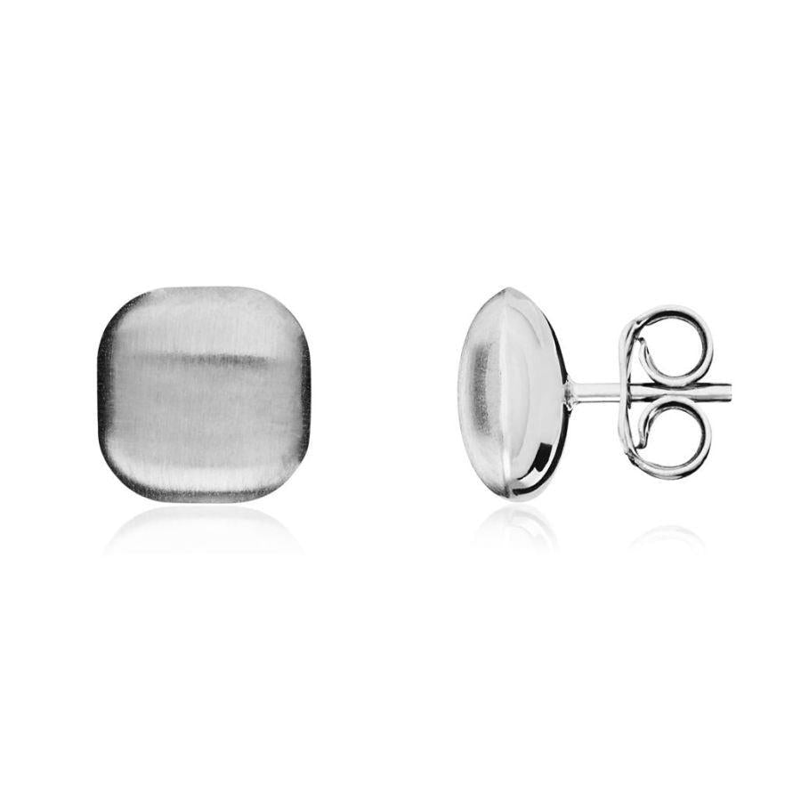Dipples-9ct White Gold Cushion Shaped Satin Finish Stud Earrings-Dipples Jewellers