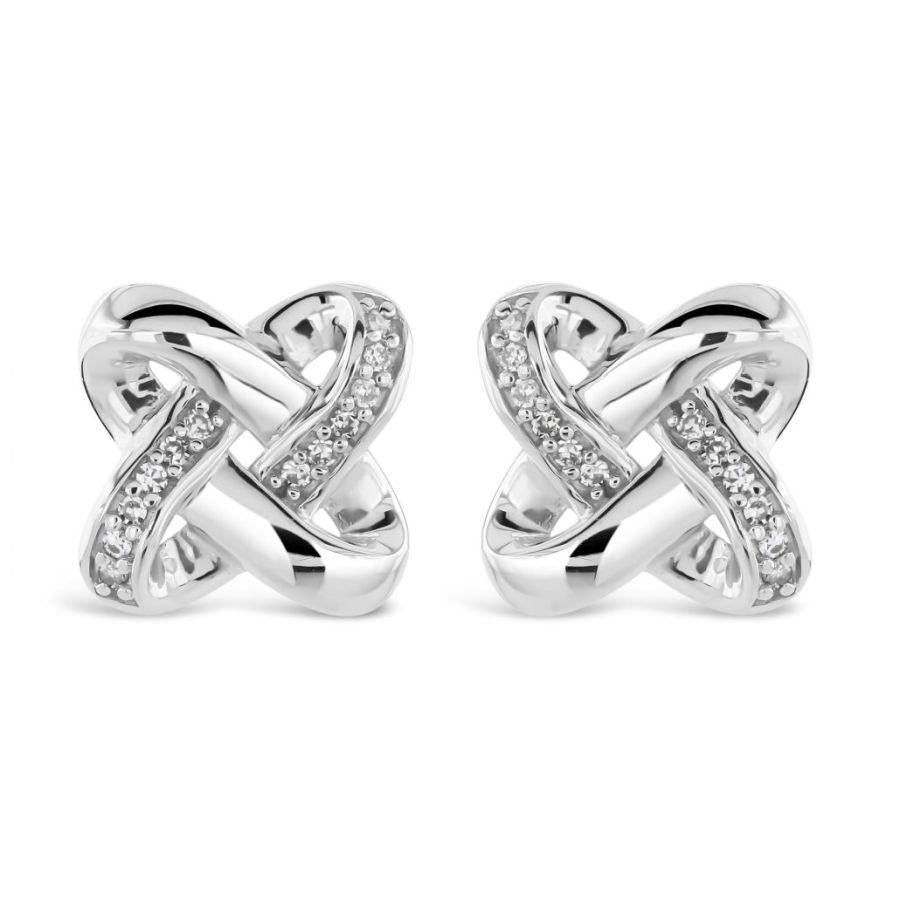 Dipples-9ct White Gold Diamond Set Celtic Twist Stud Earrings-Dipples Jewellers