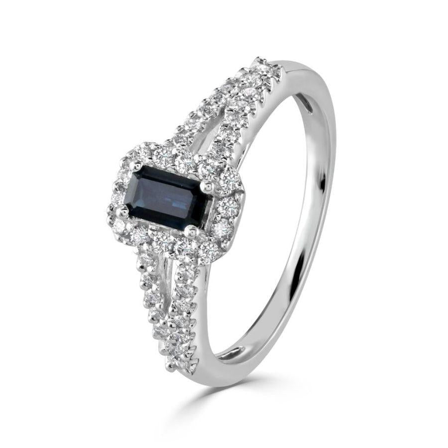 Dipples-9ct White Gold Emerald Cut Sapphire & Diamond Cluster Ring with Diamond Set Split Shoulders-Dipples Jewellers