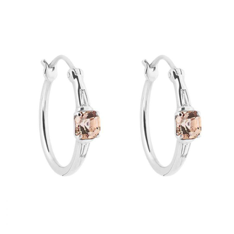 Dipples-9ct White Gold Morganite & Diamond Hoop Earrings-Dipples Jewellers