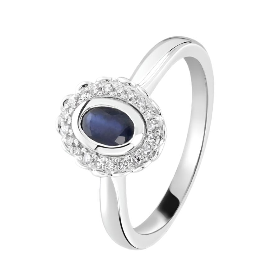 Dipples-9ct White Gold Oval Cut Sapphire & Round Brilliant Cut Diamond Cluster Ring-Dipples Jewellers