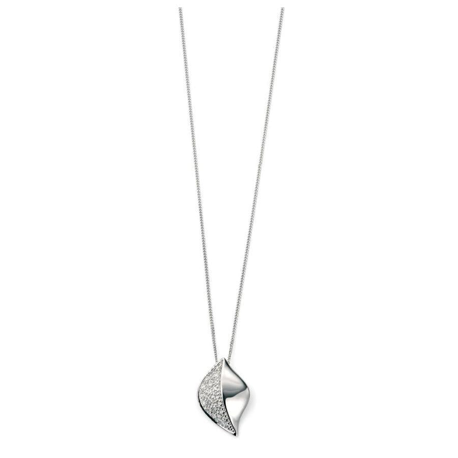 Dipples-9ct White Gold Pave Set Diamond Leaf Pendant-Dipples Jewellers