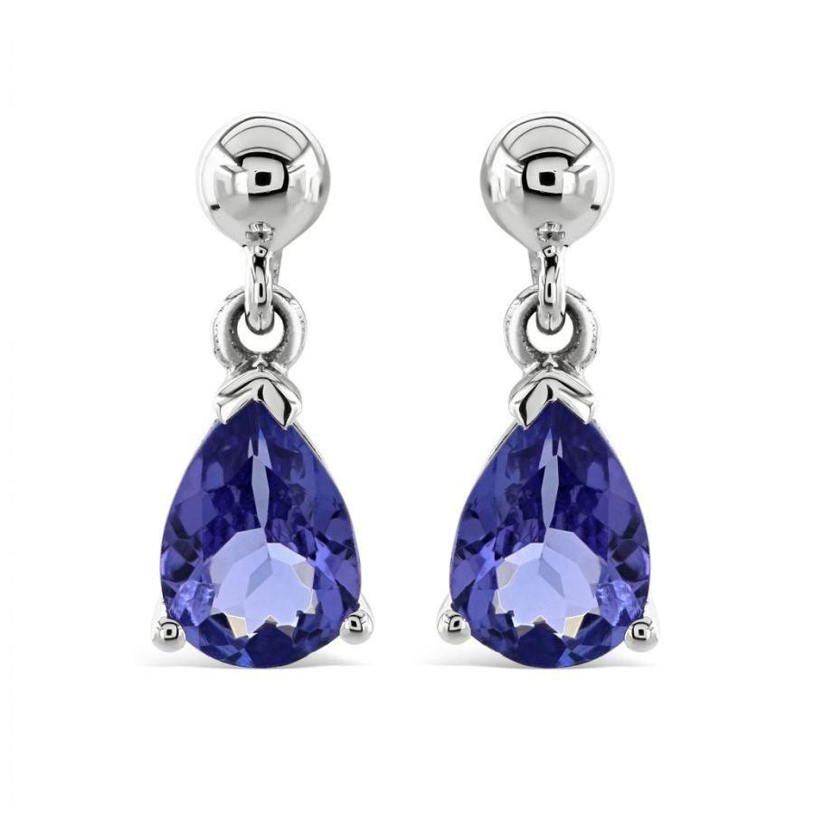 Dipples-9ct White Gold Pear Cut Tanzanite Drop Earrings-Dipples Jewellers