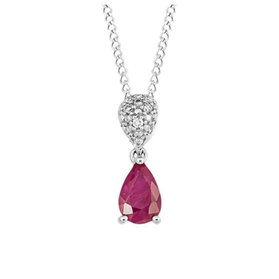 Dipples-9ct White Gold Pear-Shaped Ruby & Diamond Drop Pendant-Dipples Jewellers