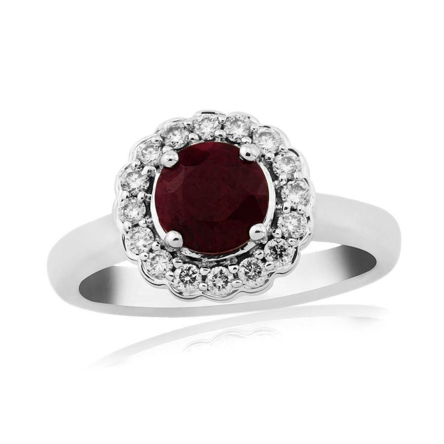 Dipples-9ct White Gold Round Cut Ruby & Diamond Cluster Ring-Dipples Jewellers