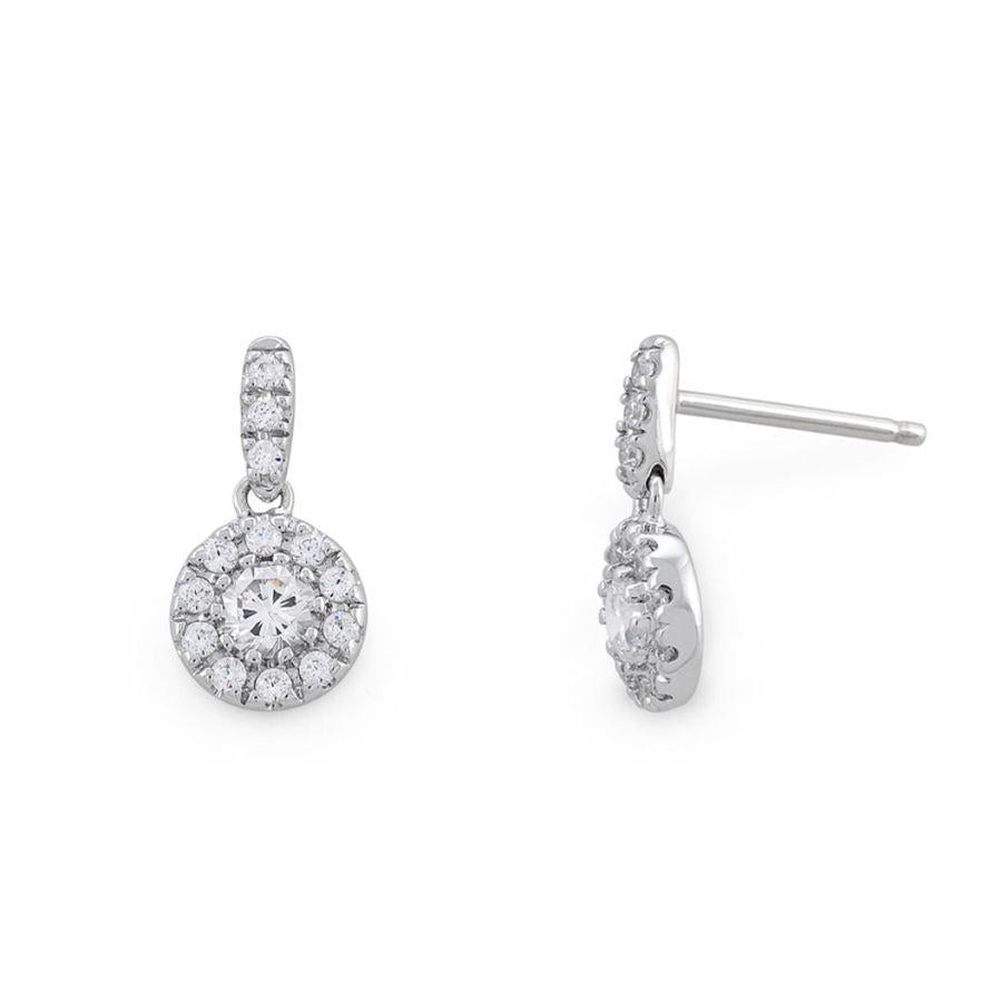 Dipples-9ct White Gold Round Diamond Halo Cluster Drop Earrings-Dipples Jewellers