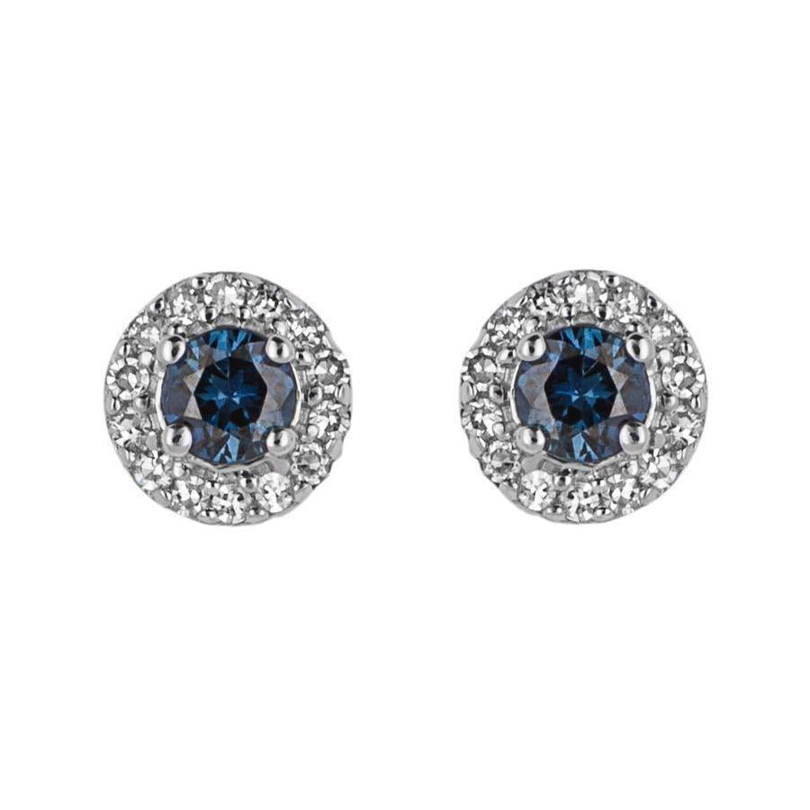 Dipples-9ct White Gold Round Sapphire & Diamond Cluster Stud Earrings-Dipples Jewellers