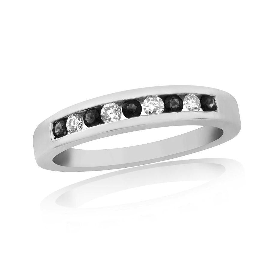 Dipples-9ct White Gold Sapphire & Diamond Channel Set Eternity Band-Dipples Jewellers