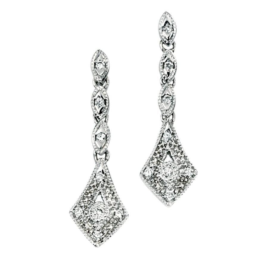 Dipples-9ct White Gold Vintage Style Diamond Drop Earrings-Dipples Jewellers