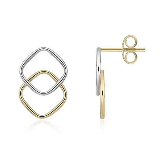 Dipples-9ct White & Yellow Gold Overlapped Cushion Stud Earrings-Dipples Jewellers