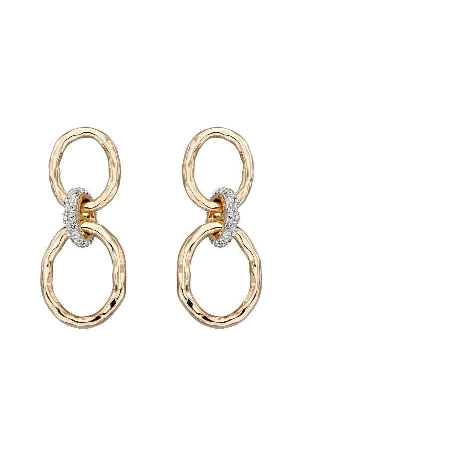 Dipples-9ct Yellow Gold Diamond Set Hammered Loop Drop Earrings-Dipples Jewellers