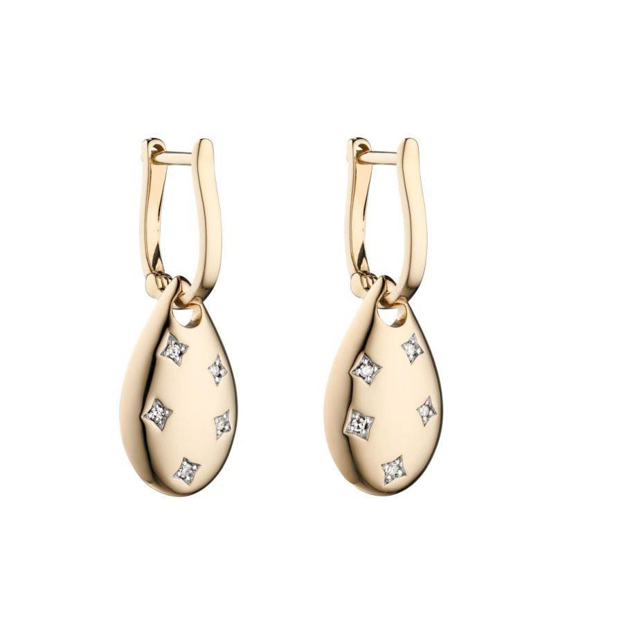 Dipples-9ct Yellow Gold Diamond Set Teardrop Shaped Drop Earrings-Dipples Jewellers