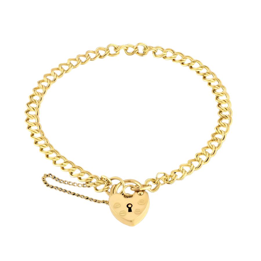 Dipples-9ct Yellow Gold Double Curb Link Charm Bracelet with Padlock-Dipples Jewellers