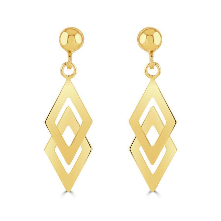Dipples-9ct Yellow Gold Double Kite Drop Earrings-Dipples Jewellers