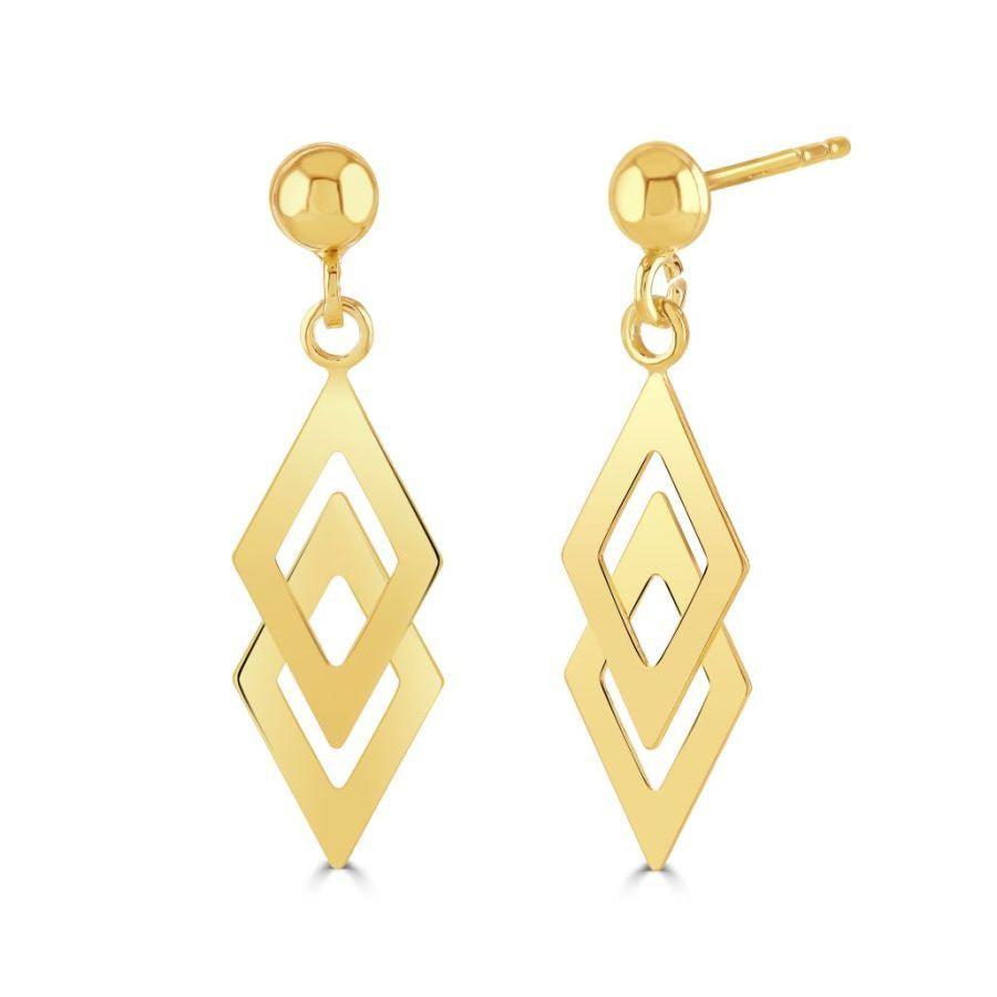 Dipples-9ct Yellow Gold Double Kite Drop Earrings-Dipples Jewellers