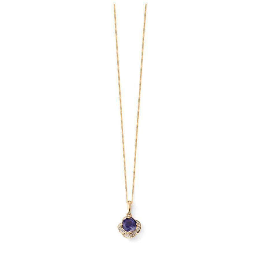 Dipples-9ct Yellow Gold Iolite & Diamond Pendant-Dipples Jewellers