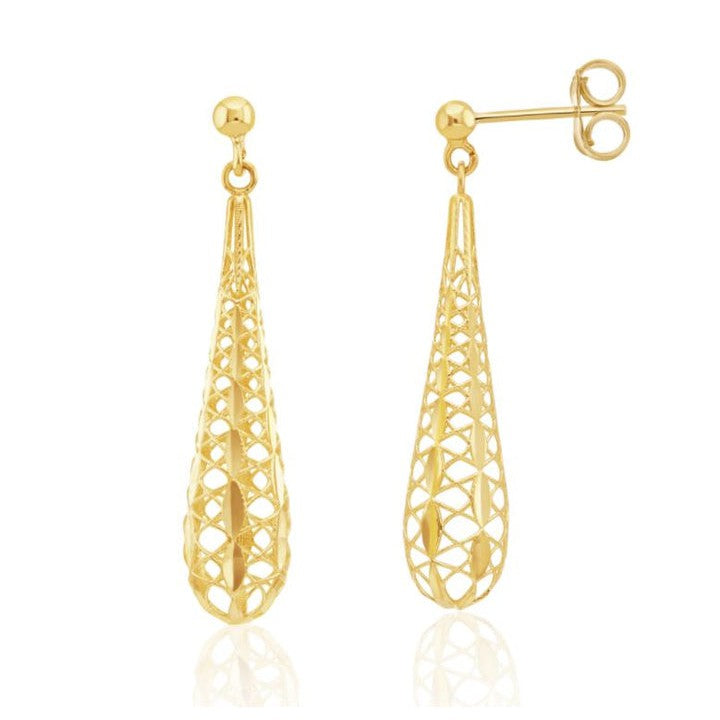 Dipples-9ct Yellow Gold Openwork Torpedo Drop Earrings 47mm-Dipples Jewellers