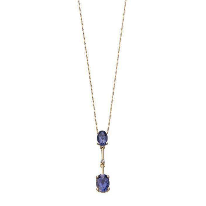 Dipples-9ct Yellow Gold Oval Cut Iolite & Diamond Pendant-Dipples Jewellers