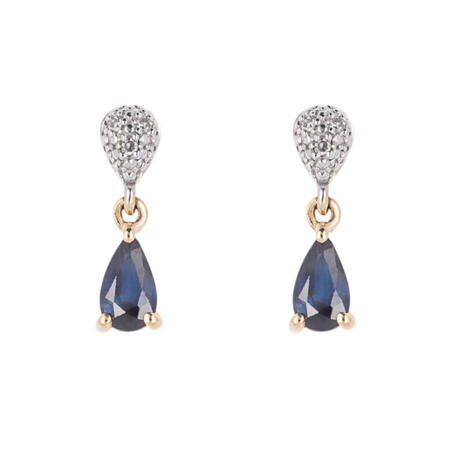 Dipples-9ct Yellow Gold Pear-Shaped Sapphire & Diamond Drop Earrings-Dipples Jewellers