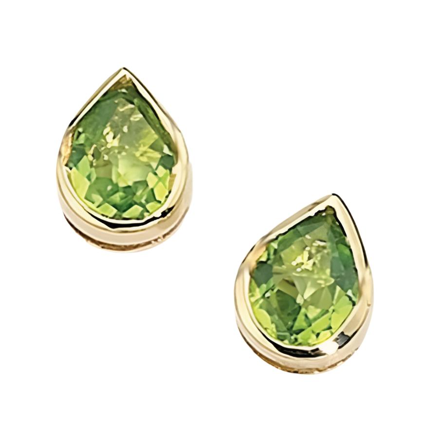 Dipples-9ct Yellow Gold Rubover Set Pear Cut Peridot Stud Earrings-Dipples Jewellers