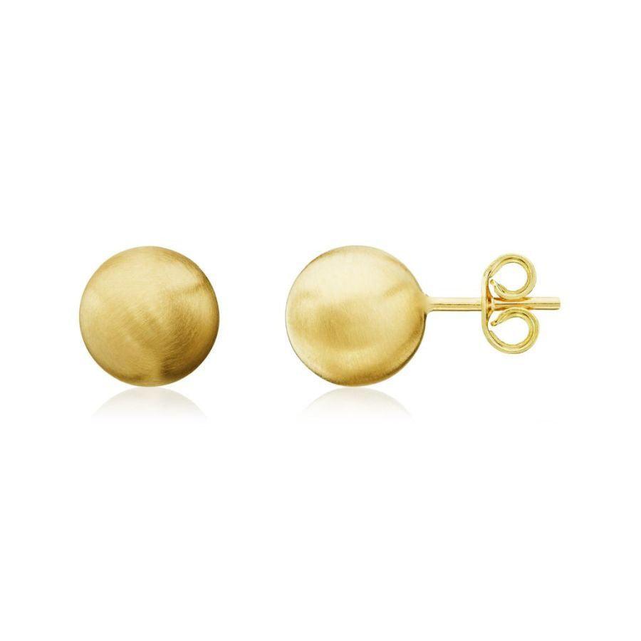 Dipples-9ct Yellow Gold Satin Finished 8mm Ball Stud Earrings-Dipples Jewellers