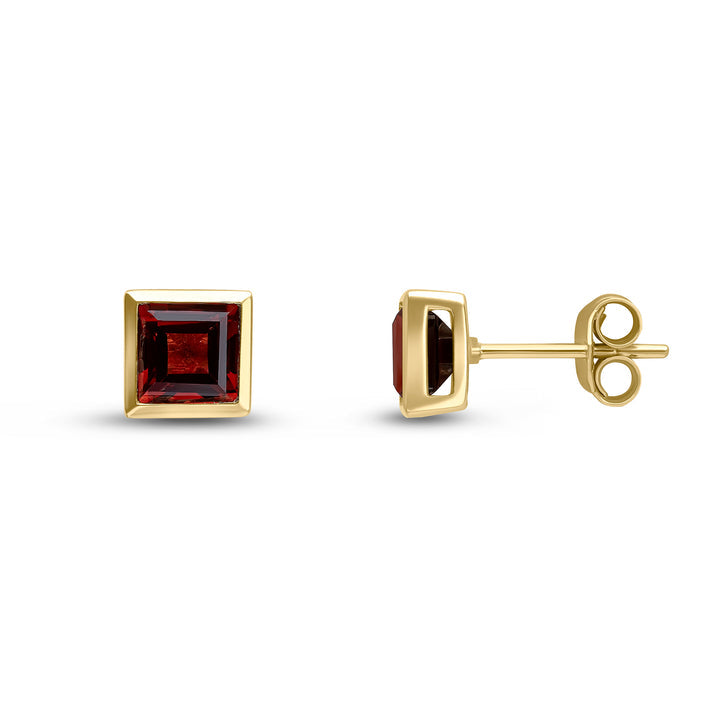 Dipples-9ct yellow gold square garnet stud earrings-Dipples Jewellers