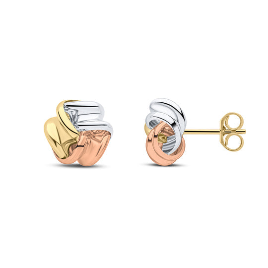 Dipples-9ct yellow, white and rose gold Knot stud earrings-Dipples Jewellers