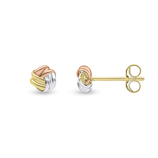 Dipples-9ct yellow, white and rose gold Small Ribbon Knot earrings-Dipples Jewellers