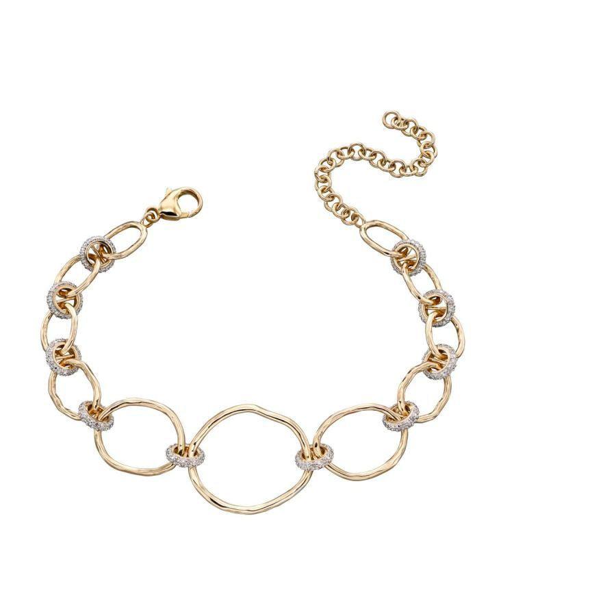 Dipples-9ct Yellow & White Gold Diamond Set Hammered Loop Bracelet-Dipples Jewellers