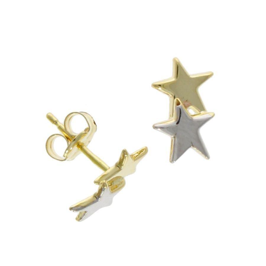 Dipples-9ct Yellow & White Gold Double Star Stud Earrings-Dipples Jewellers