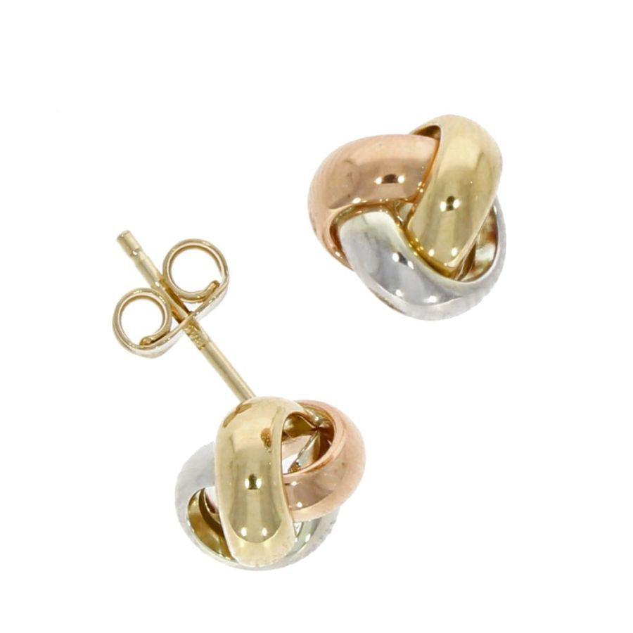 Dipples-9ct Yellow, White & Rose Gold Knot Stud Earrings-Dipples Jewellers