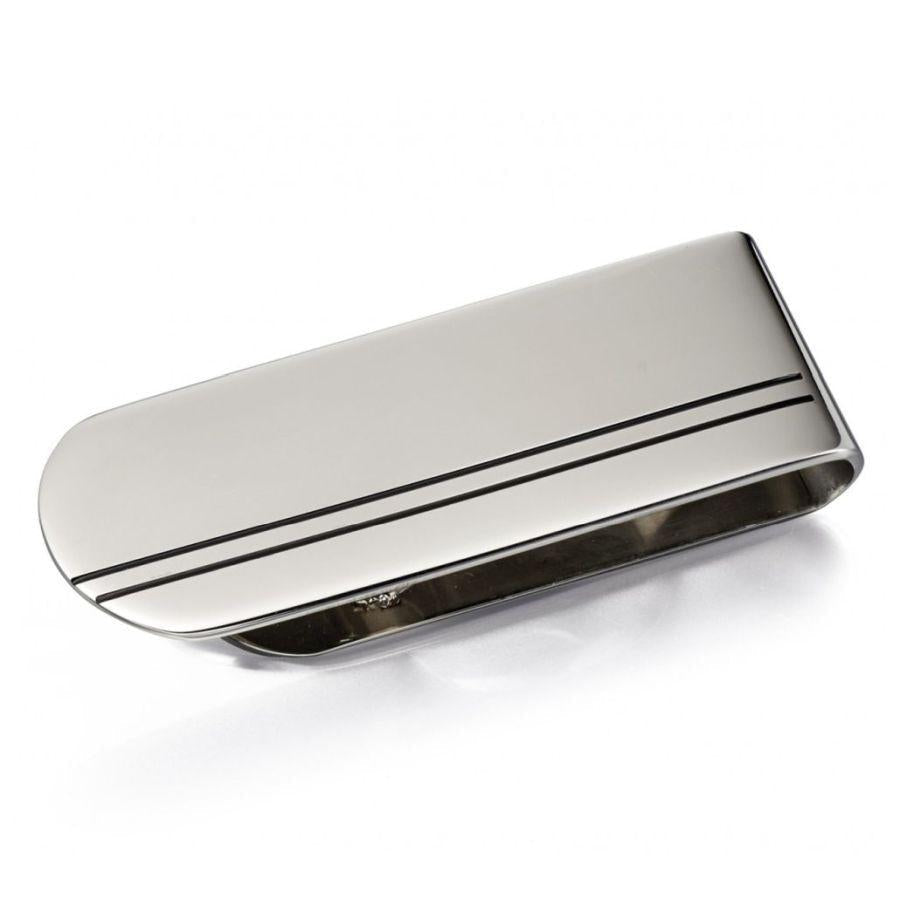 Dipples-Fred Bennett Stainless Steel & Black Enamel Inlaid Money Clip-Dipples Jewellers