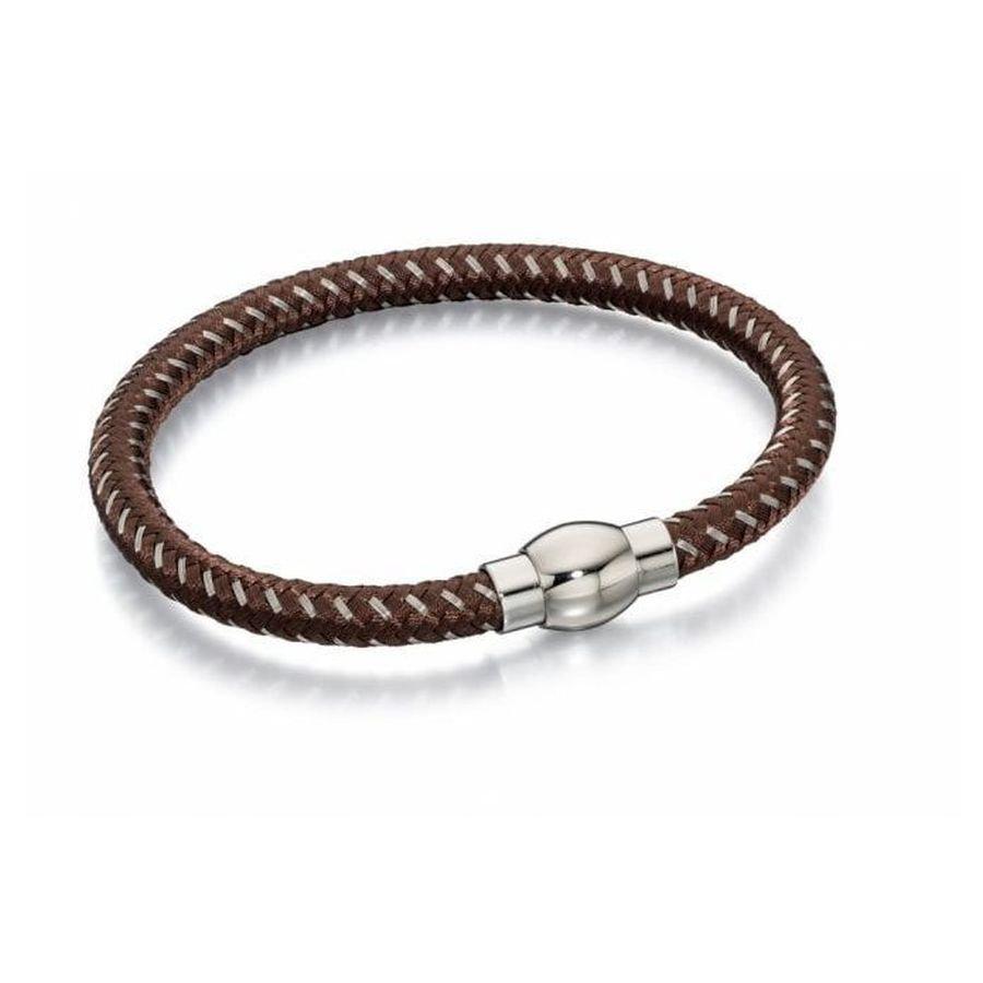 Dipples-Fred Bennett Stainless Steel & Brown Leather Bracelet-Dipples Jewellers