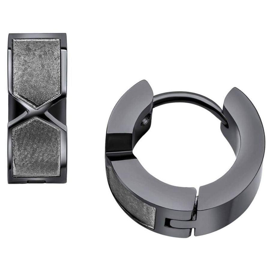 Dipples-Fred Bennett Stainless Steel Gunmetal Chevron Hoop Earrings-Dipples Jewellers