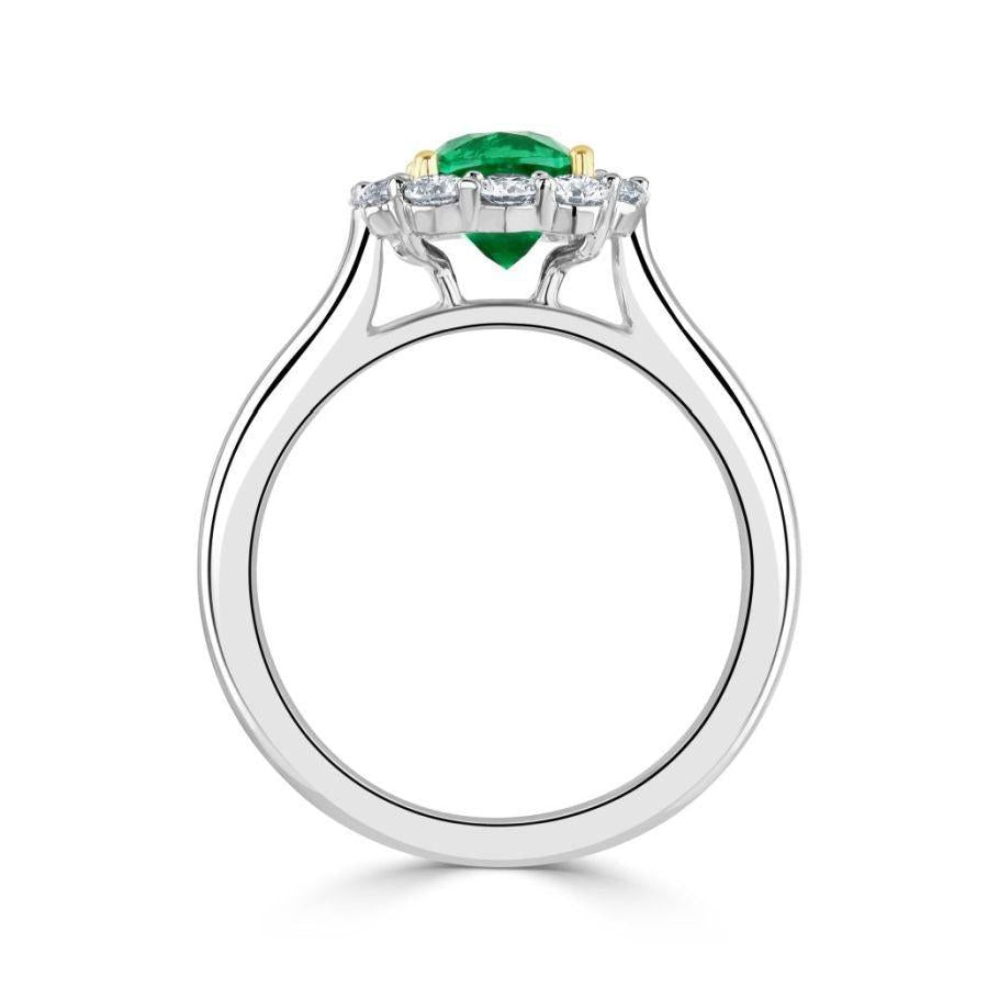 Dipples-Platinum & 18ct Yellow Gold Cushion Cut Emerald & Diamond Halo Cluster Ring-Dipples Jewellers