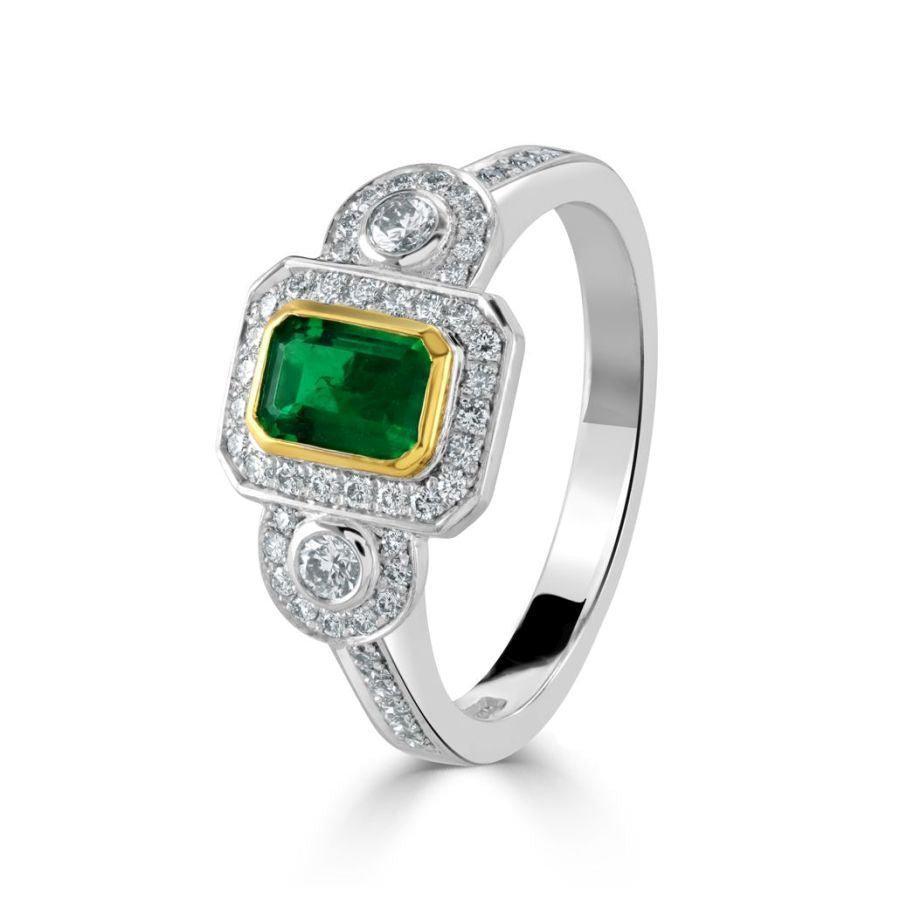 Dipples-Platinum & 18ct Yellow Gold Emerald & Diamond Retro Vintage Ring-Dipples Jewellers
