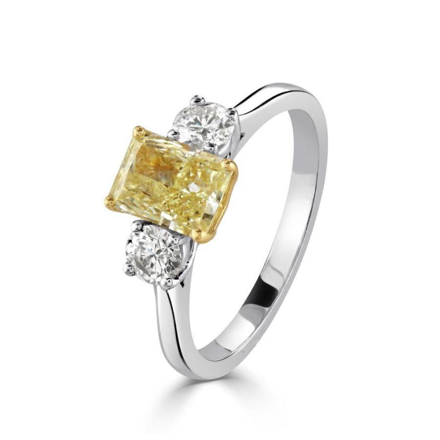 Dipples-Platinum & 18ct Yellow Gold Radiant Cut Yellow Diamond & Diamond Trilogy Ring-Dipples Jewellers