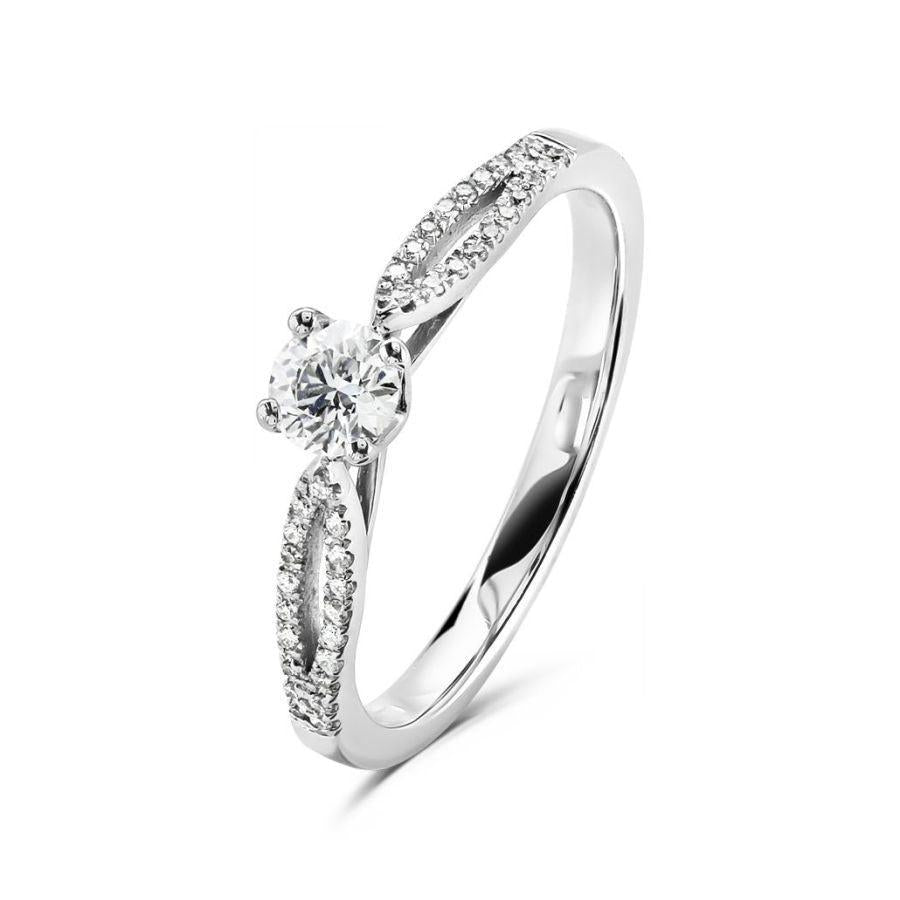 Dipples-Platinum 4 claw set round brilliant cut Diamond solitaire ring with split claw set Diamond shoulders-Dipples Jewellers