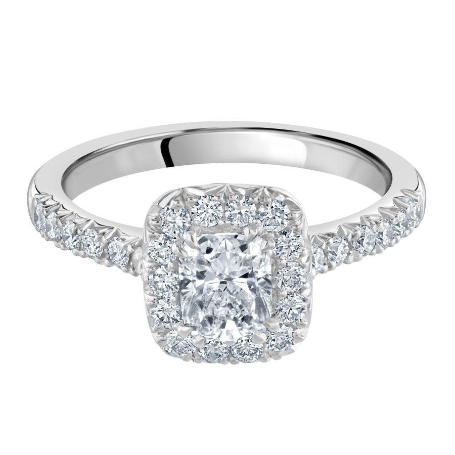 Dipples-Platinum Cushion Cut Diamond Halo Ring with Diamond Shoulders-Dipples Jewellers