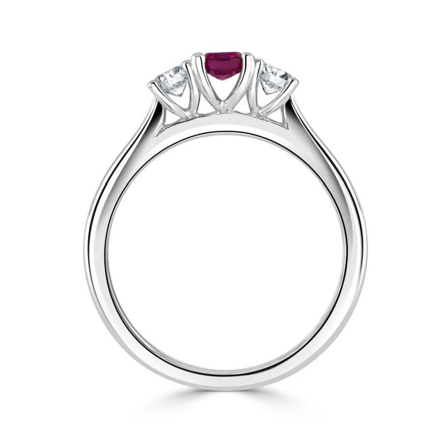 Dipples-Platinum Cushion Cut Pink Sapphire & Round Brilliant Cut Diamond Trilogy Ring-Dipples Jewellers