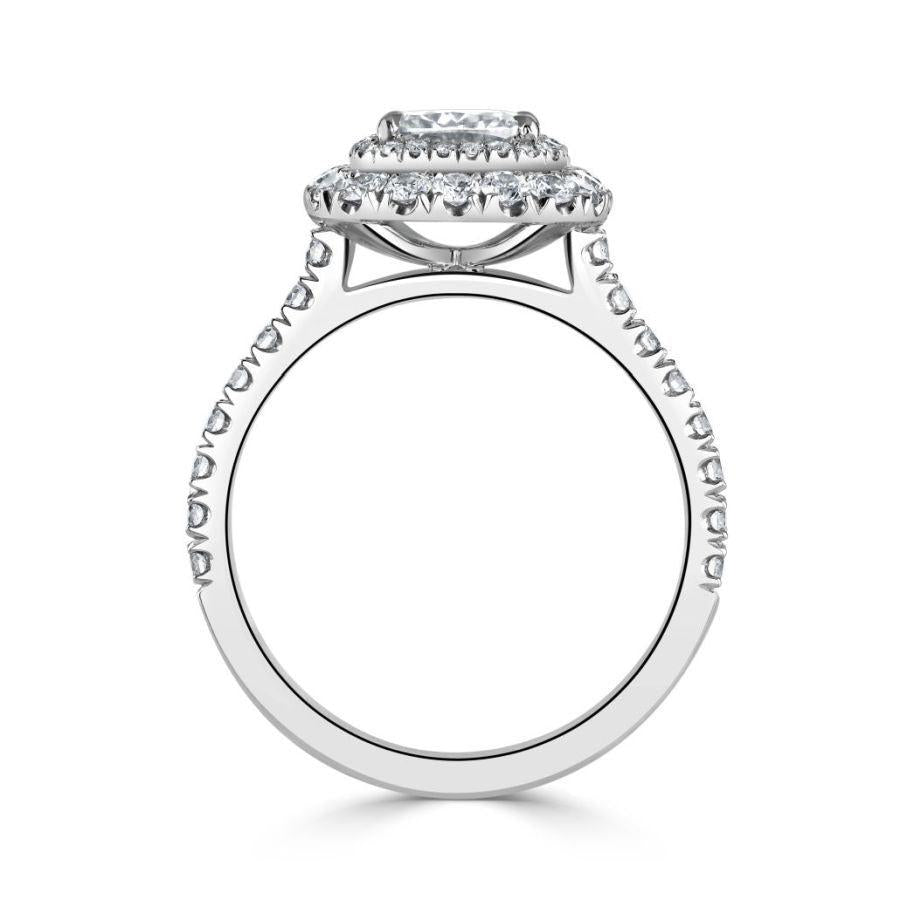 Dipples-Platinum Cushion Shaped Diamond Double Halo Cluster Ring with Diamond Shoulders-Dipples Jewellers