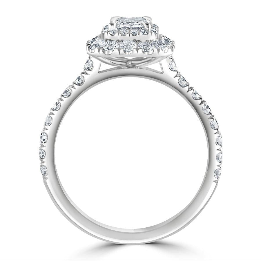 Dipples-Platinum Emerald Cut Diamond Double Halo Cluster Ring with Diamond Shoulders-Dipples Jewellers