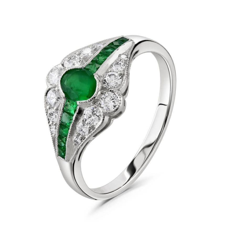 Dipples-Platinum Emerald & Diamond Set Dress Ring-Dipples Jewellers