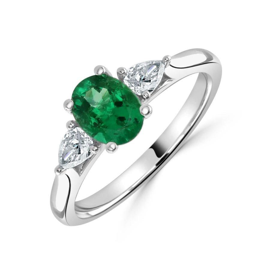 Dipples-Platinum Oval Cut Emerald & Pear Cut Diamond Trilogy Ring-Dipples Jewellers