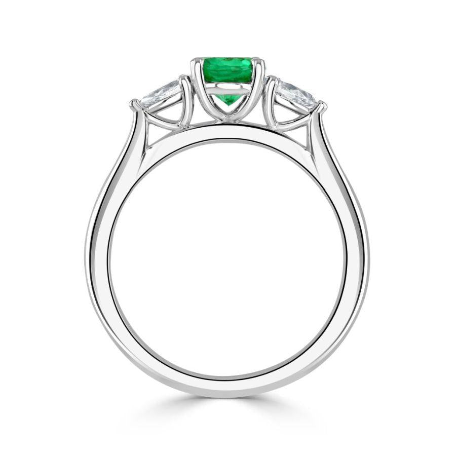 Dipples-Platinum Oval Cut Emerald & Pear Cut Diamond Trilogy Ring-Dipples Jewellers